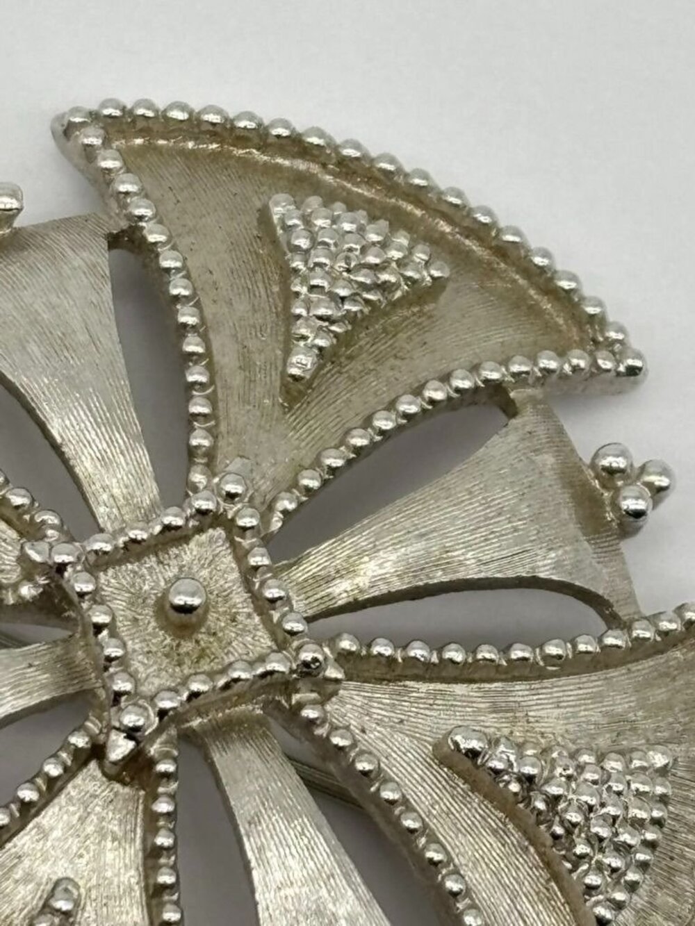 Vintage Monet Maltese Cross Etruscan Revival Brooch Silver-Tone Beaded Detailing - Picture 8 of 15